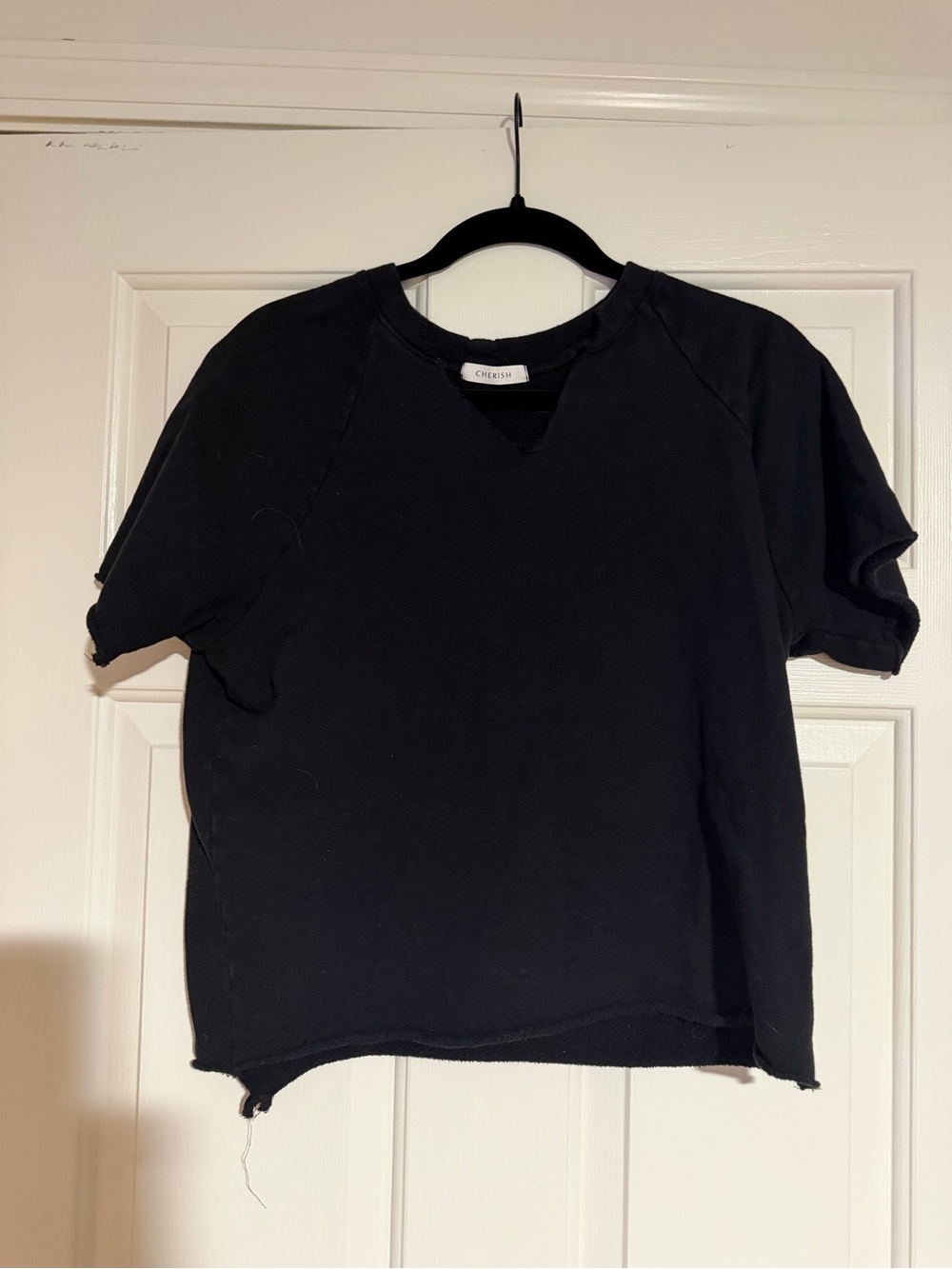 Cherish Black Short Sleeve Notch Pullover